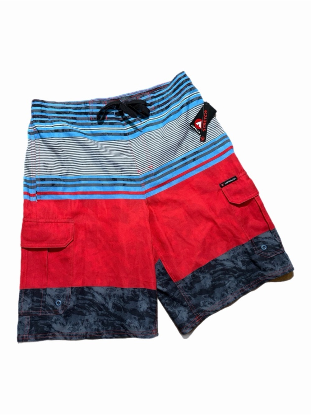 Airwalk Swim Trunks Mens Medium Multicolor Stripe Cargo Stretch Board Shorts